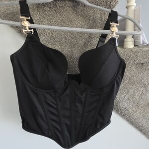 Black Structured Bustier Top with Gold Hardware